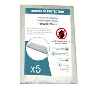 Housse de Protection Intégrale Anti-Punaise de Lit et Anti-Acariens pour Matelas 140 x 200 + 20 cm. (Lot de 5 Housses)