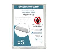 Housse de Protection Intégrale Anti-Punaise de Lit et Anti-Acariens pour Matelas 70 x 190 + 10 cm. (Lot de 5 Housses)