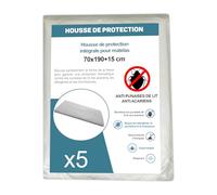 Housse de Protection Intégrale Anti-Punaise de Lit et Anti-Acariens pour Matelas 70 x 190 + 15 cm. (Lot de 5 Housses)