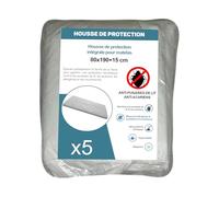 Housse de Protection Intégrale Anti-Punaise de Lit et Anti-Acariens pour Matelas 80 x 190 + 15 cm. (Lot de 5 Housses)