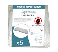 Housse de Protection Intégrale Anti-Punaise de Lit et Anti-Acariens pour Matelas 90 x 200 + 20 cm. (lot de 5 housses)