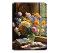 Housse de Protection Kindle Paperwhite 2021 6,8" | Étui Antichoc avec Réveil Auto | Designs Artistiques - Fleurs sur Le Livre Chat Motifs | Silicone + PU Léger Coque Paperwhite 11e Gén (Color 3)