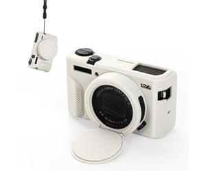 Housse de protection légère en silicone pour appareil photo numérique Canon G7X Mark II avec design profilé et cache d'objectif intégré (blanc)