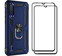 Housse De Protection Mi 9 Lite Avec 2 Écrans Verre Trempé - Support Magnétique Voiture, Anneau Rotatif 360°, Double Couche Tpu + Pc Anti-Choc Mil-Std 810g - Bleu Marin