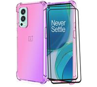 Housse De Protection Oneplus Nord 2 5g Avec 2 Films En Verre Trempé Antichoc - Coque Tpu Dégradé Anti-Empreintes, Haute Transparence (Rose/Mauve)