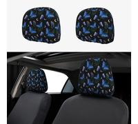 Housse de Protection pour Appui-tête de siège de Voiture, 2 pièces, Motif Papillon Morpho Bleu, Broderie personnalisée, Douce et Respirante, Accessoires Automobiles