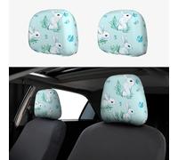 Housse de Protection pour Appui-tête de siège de Voiture, Motif Lapins Blancs Aquarelle, Broderie personnalisée, Douce et Respirante, Accessoires Automobiles, 2 pièces