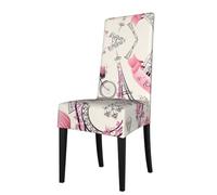 Housse de protection pour chaise de salle à manger romantique Paris Tour Eiffel Bycicle imprimée Lavable en machine Convient aux chaises sans accoudoirs universelles