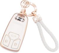 Housse De Protection Pour Clés De Voiture Audi A4 A5 S4 Rs4 Rs5 Q5 Q7 Tt Tts Tt-Rs Avec Lanière Pour Porte-Clés,Étui De Protection Pour Clés En Tpu Souple À 3 Boutons (Ad-2+1)