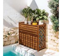 Housse de protection pour climatisation d'extérieur XL - Clôture à persiennes en bois rustique épais, bouclier pour plantes brunes, protection contre les intempéries pour unités AC, parfaite pour la