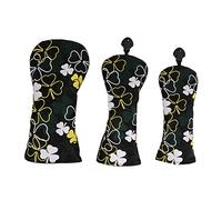 Housse de Protection pour Club de 3PCS, Couvre-Club PU Étanche avec Motif Trèfle à Quatre Feuilles Noir - Protection, Identification Numéro Rotatif, Idéal pour Bois, Driver et Hybrides