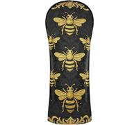 Housse de protection pour club de golf avec étiquettes interchangeables pour driver hybride et bois de parcours Queen Bee Noir/doré Aspect vintage