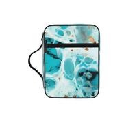 Housse de protection pour la Bible en marbre turquoise pour homme et femme - Imprimé vache bleu sarcelle - Avec poignée et poche zippée