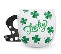 Housse de protection pour maillet de golf avec fermeture magnétique - Motif trèfle porte-bonheur - En cuir de qualité supérieure - Pour putter DF3