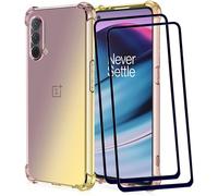 Housse De Protection Pour Oneplus Nord Ce 5g Avec 2 Films En Verre Trempé Antichoc, Dégradé De Couleur Tpu Résistant Aux Chocs Et Empreintes (Or/Noir)