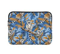 Housse de protection pour ordinateur portable 13-14" Motif lémuriens Madagascar sur fond bleu, sac d'ordinateur avec fermeture éclair pour voyage, travail, affaires