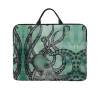 Housse de protection pour ordinateur portable 14" - Motif pieuvre vert avec poignée et fermeture éclair - Idéal pour les voyages, les voyages d'affaires, les trajets quotidiens
