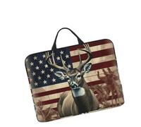 Housse de protection pour ordinateur portable de 14", légère, imperméable, résistante aux chocs, souple, avec poignée, motif drapeau américain, cerf