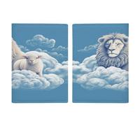 Housse de protection pour passeport, agneau avec un lion sur les nuages, couverture de passeport imprimé, protection de documents de voyage, portefeuille, pochette, style, 20,3 x 13,8 cm, Style :,
