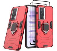 Housse De Protection Pour Redmi K60/K60 Pro - Double Couche Antichoc Avec Support Magnétique 360°, Coque Renforcée Avec Airbags Et 2 Protections Verre Trempé 9h - Rouge