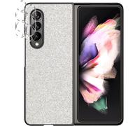 Housse De Protection Pour Samsung Galaxy Z Fold 3 5g, Coque En Toile Synthétique Souple Antichoc Avec 2 Protège-Objectifs En Verre - Blanche