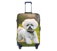 Housse de protection pour valise à roulettes Motif bichon frisé sur l'herbe, blanc, Large