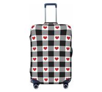 Housse de protection pour valise - Cœur noir Buffalo Plaid Vichy anti-rayures pour bagages, noir, taille M