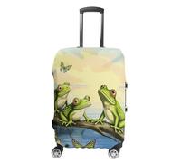 Housse de protection pour valise, de nombreuses grenouilles chantant sur les branches, l'été, les papillons, le lac, lavable à l'eau, élastique, anti-rayures, double face, avec fermeture éclair pour