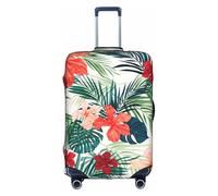 Housse de protection pour valise de voyage avec feuilles de végétation et fleurs d'hibiscus 45,7 à 81,3 cm - Accessoire de vacances essentiel - Blanc - Taille L, BLANC, Large
