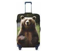 Housse de protection pour valise de voyage tendance en élasthanne avec motif d'ours assis sur la pelouse, lavable, anti-rayures, convient aux valises de 45,7 à 81,3 cm, Noir , L