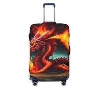 Housse de protection pour valise, lavable, anti-rayures, motif Roi dragon dans le feu, Noir , L