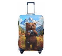 Housse de protection pour valise - Montagne enneigée Photographie Ours Santi-rayures Uitcase Housse pour bagage, Noir , x-large