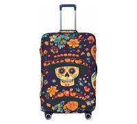 Housse de protection pour valise, motif tête de mort et fleurs du Mexique, motif squelette du jour des morts, housse élastique anti-rayures et anti-poussière pour bagages de 55,9 à 61 cm, multicolore