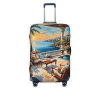 Housse de protection pour valise - Style côtier Garden Villa Santi-rayures pour bagages, noir, Medium