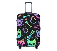 Housse de protection pour valises colorées avec tête de mort et chaton - Élastique - Anti-rayures et anti-poussière - Convient pour 55,9 à 61 cm, multicolore, L
