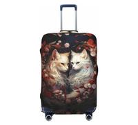Housse de protection pour valises - Motif couple de chats et fleurs - Anti-rayures, Noir , M