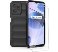 Housse De Protection Realme C35 Antichoc Avec Verre Trempé 9h, Étui Bumper Ultra Mince En Tpu Résistant Aux Rayures Et Chutes - 2x Protections Écran Incluses (Noir)