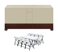 Housse de protection rectangulaire pour table et chaise de jardin d'extérieur, 287 x 155 x 82 cm, coupe-vent, anti-UV, anti-poussière, avec poignées épaisses, beige et marron