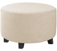 Housse de protection ronde pour pouf, housses de protection pour repose-pieds, housses de tabouret extensibles avec fond extensible, housse de pouf ronde antidérapante, facile à nettoyer,Beige,L