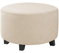 Housse de protection ronde pour pouf, housses de protection pour repose-pieds, housses de tabouret extensibles avec fond extensible, housse de pouf ronde antidérapante, facile à nettoyer,Beige,M
