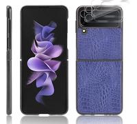 Housse De Protection Samsung Galaxy Z Flip 3 5g Design Crocodile Avec 2 Protège-Objectifs Ultra Mince Bleu