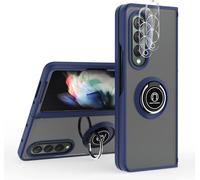 Housse De Protection Samsung Galaxy Z Fold 4 5g Avec Support Rotatif Magnétique, 2 Protège-Objectifs En Verre Ultra-Mince, Coque Pc/Tpu Antichoc Translucide - Bleu
