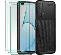 Housse De Protection Souple Tpu Antichoc Avec Verre Trempé 9h Pour Realme X50 5g/X3 Superzoom - Fibre De Carbone Noir Et Protection Écran 3 Pièces