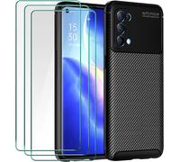 Housse De Protection Tpu Souple Antichoc Avec 3 Films Verre Trempé 9h - Compatible Oppo Find X3 Lite/Realme Gt Master Edition - Fibre De Carbone Noir