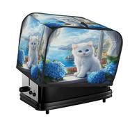 Housse de protection universelle pour grille-pain 2 tranches, motif chat blanc et fleur d'hortensia bleu, anti-poussière et imperméable, tissu anti-rayures pour appareils de cuisine