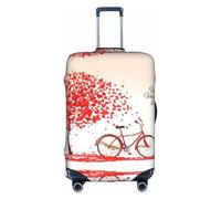 Housse de Protection Valise - Saint Valentin Vélo Arbre Rouge Coeur Cyclisme Imprimer Bagages Accessoires de Voyage, Housse de Bagage Extensible pour Voyage D'affaires, blanc, L