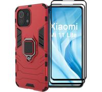 Housse De Protection Xiaomi 11 Lite 5g Ne/Mi 11 Lite 5g Avec Support Rotatif 360° Magnétique - Coque Tpu Renforcée Grade Militaire Certifiée Mil-Std 810g + 2 Protections Écran En Verre Trempé (Rouge)