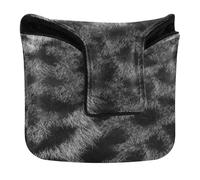 Housse de putter carrée avec fermeture magnétique pour maillet carré en cuir synthétique imperméable monochrome noir et blanc texture fourrure léopard avec rosaces