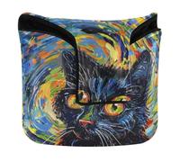 Housse de putter de golf avec fermeture magnétique pour la plupart des marques de putter de golf en cuir PU imperméable style Van Gogh, chat noir