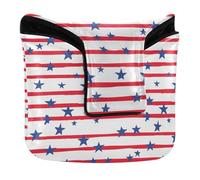 Housse de putter de golf carrée en cuir synthétique avec fermeture magnétique Motif étoiles et rayures bleues 4 juillet